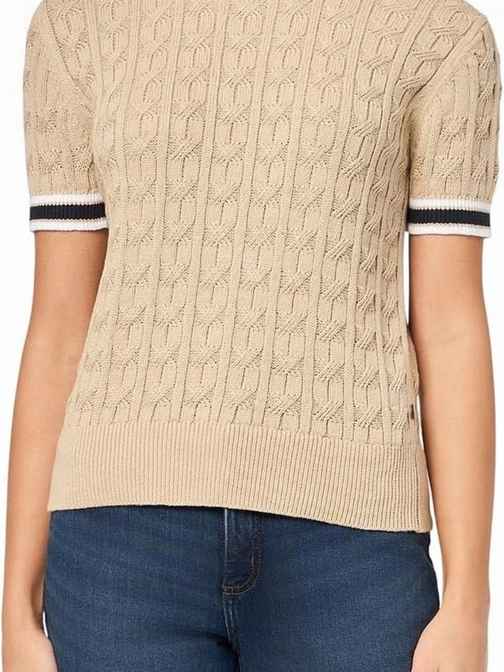 Great condition!! Tommy Hilfiger Short-Sleeve Cable Knit Sweater Beige CLASSIC!